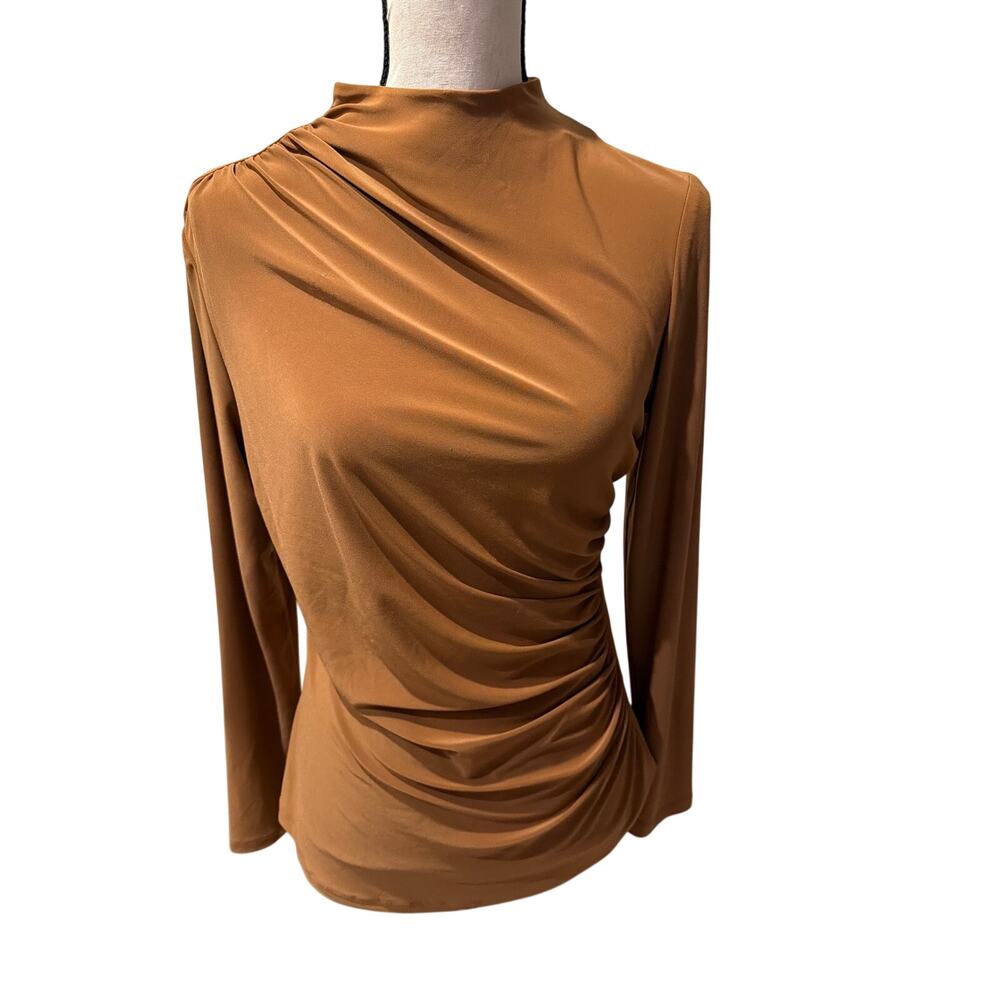 ⭐️ Frank Lyman Camel Mock Neck Top Size 10 Office Career Professional Timeless